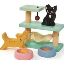 Figurki kotki z akcesoriami drewniane