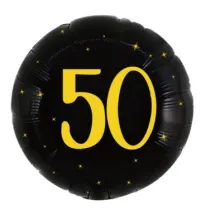 Balon foliowy 50 urodziny, okr�g�y, czarno z�oty, 45cm
