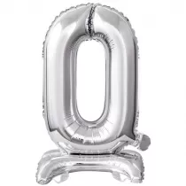 Amscan Balon foliowy mini cyfra 0 na stojaku srebrna