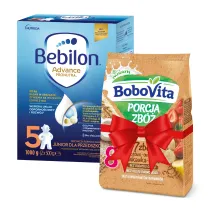 Bebilon 5 Advance Pronutra Junior Formua na bazie mleka dla przedszkolaka + BoboVita Porcja Zb Kaszka mleczna 7 zb zboowo-owsiana truskawka-banan po 8. miesicu GRATIS Zestaw 1 kg + 210 g
