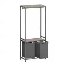 Songmics Szary kosz na pranie 2 komory i 2 pki Stojcy rustykalny kosz na pranie z ciemnoszarymi 2 przegrodami po 46 L, 2 pki wykonane z pyty MDF , ktre mog posuy jako brakujca szafka oraz metalow szyn na ubrania