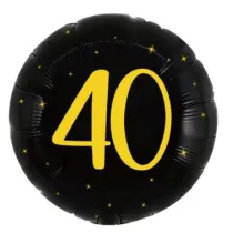 Balon foliowy 40 urodziny, okr�g�y, czarno z�oty, 45cm