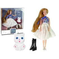 Lalka z kotkiem d�ugie br�zowe w�osy LeanToys