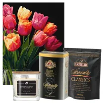 Pakiet: Malowanie po numerach - Zapach tulipan�w, Herbata czarna Earl Grey w puszce, �wieca sojowa inspiracja zapachowa Black Opium