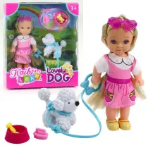Laleczka z pieskiem na smyczy miska z ko�ci� LeanToys