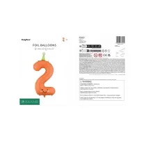 PartyDeco Balon foliowy Cyfra 2, 86cm pomara�czowy