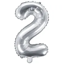 PartyDeco Balon foliowy Cyfra "2", 35cm, srebrny