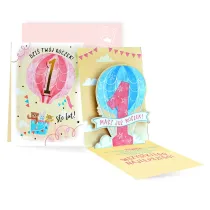 Kukartka Karnet PU-020 Urodziny 1  roczek, cyferki, r�owy balon