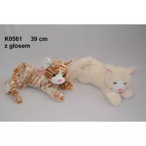 Pluszak Kot z g�osem 39cm Le��cy z kokard� SUN-DAY K0561