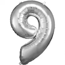 Amscan Balon foliowy cyfra 9 srebrna 60x86cm