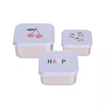 Lassig Pojemnik na przekski snackbox ze stali nierdzewnej 3 szt. Happy Fruits Cherry