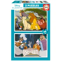 Puzzle 2 x 48 el. Krl Lew & Zakochany kundel Educa