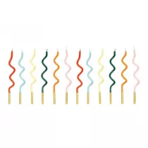 PartyDeco wieczki urodzinowe zakrcone Tcza 14cm mix 12szt