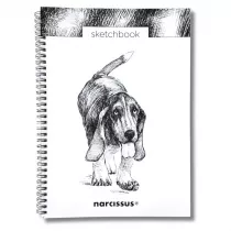 Szkicownik A4 na spirali Pies Basset 50k z perforacj 120 gsm Narcissus 50 kartek