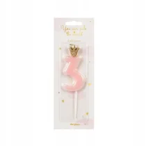 PartyDeco �wieczka urodzinowa 3 jasny r�owy 9.5cm