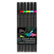 Derform Markery Brush z cienkopisem 6 kolorw KIDEA