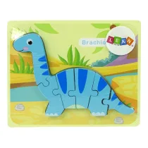 Drewniane puzzle Dinozaur Brachiosaur niebieski LeanToys