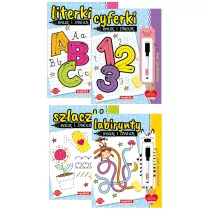 Pakiet Rysuj i zmazuj: Literki z flamastrem, Cyferki z flamastrem, Szlaczki, Labirynty