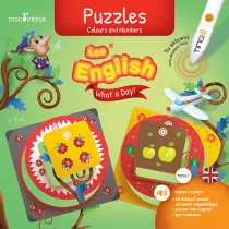 Puzzles. Colours and numbers. Leo English. What a Day! Wilga