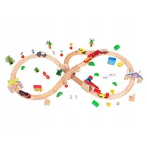 Drewniany pocig kolejka na baterie 78 elementw Ecotoys