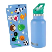 Butelka termiczna z naklejkami 380ml niebieska