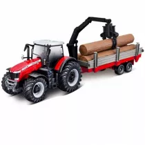 Bburago model tracor with deluxe trailer massey ferguson 8740s with tree forwarder 10cm