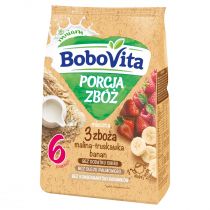 BoboVita Porcja Zbóż Kaszka mleczna 3 zboża malina-truskawka-banan po 6. miesiącu 210 g