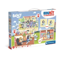Edukit 4w1. Puzzle 30+48 el., Memo, Klocki obrotowe edukacyjne Bluey Clementoni