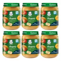 Gerber Organic Deserek banany z jabkiem gruszk i brzoskwiniami dla niemowlt po 6 miesicu Zgrzewka 6 x 190 g Bio