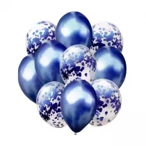 Balony granatowy metalik i konfetti 10 szt.