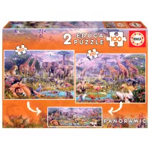 Puzzle panoramiczne 2 x 100 el. Dzikie zwierzta Educa