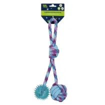 Zabawka dla psa Szarpak 34 cm z pi�k� 2 stronny niebieski TRIK&ROLL 560703