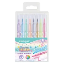 Flamastry KEYROAD Fiber Marker Glitter brokatowe 8 kolorw pastelowych