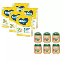 Bebiko 2 Mleko nastpne dla niemowlt powyej 6. miesica ycia + BoboVita Banan po 4. miesicu Zestaw 5 x 600 g + 6 x 125 g