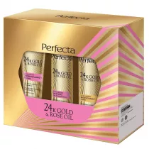 Perfecta Zestaw 24K Gold & Rose Oil peeling drobnoziarnisty + tonik + mleczko do demakijau 75 g + 2 x 200 ml