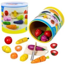 Owoce i warzywa do krojenia drewniane w wiaderku LeanToys