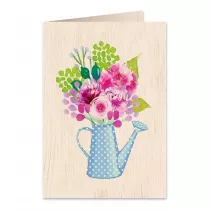 Cozywood Karnet drewniany C6 + koperta Kwiaty w konewce