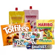 Nestle Zestaw słodyczy na dzień dziecka: musy Owolovo + żelki Haribo + Smarties + Toffifee + batony Ba! 2 x 200 g + 2 x 25 g + 130 g + 125 g + 175 g