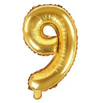 PartyDeco Balon foliowy Cyfra "9", 35cm, z�oty