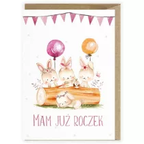 Cardie Kartka urodzinowa Roczek Zaj�czki K114