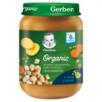 Gerber Organic Obiadek groszek z marchewką ziemniakami i kurczakiem dla niemowląt po 6 miesiącu 190 g Bio