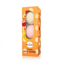 Dairy Fun Fizzing Bath Bombs musuj�ce kule do k�pieli Mleko i Mi�d Karmelowe Jab�ko Brzoskwinia 3 x 100 g