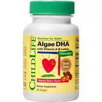ChildLife Algae DHA with Vitamin A & Lutein - DHA z alg + Witamina A + Luteina dla dzieci Suplement diety 60 kaps.