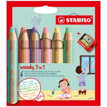 Kredka drewniana STABILO woody 3w1 pastelowa z temper�wk� 6 szt.
