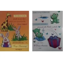 Karnet B6 Imieniny dzieci�ce z doklejk� i brokatem mix 2 wzor�w