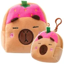 LeanToys Portfelik pluszowy z brelokiem Kapibara truskawka