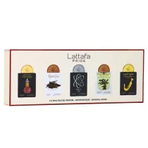 Lattafa Zestaw Pride Tharwa Silver Woda perfumowana + Eternal Oud Woda perfumowana + Ishq Al Shuyukh Gold Woda perfumowana + Natural Oud Woda perfumowana 5 x 20 ml