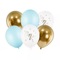 PartyDeco Balony urodzinowe Pastel Light Blue biay zoty niebieski 30cm