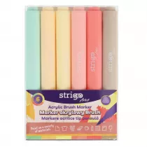 Strigo. Markery akrylowe trjktne 6 kolorw. Kocwka Brush. Zestaw 5