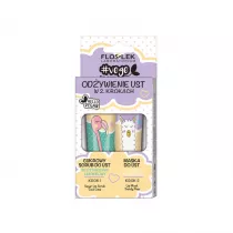 Floslek Vege Lip Care zestaw dla kobiet odywienie ust w 2 krokach cukrowy scrub bezstresowy limonkowy + maska do ust stylowa gruszkowa 2 x 14 g